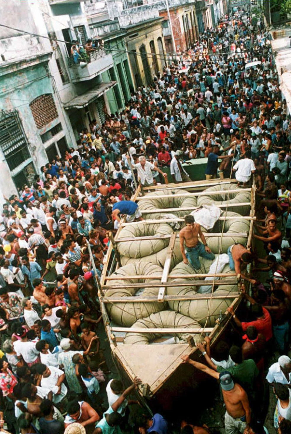 People on a Havana, Cuba, street surround 07 Septe